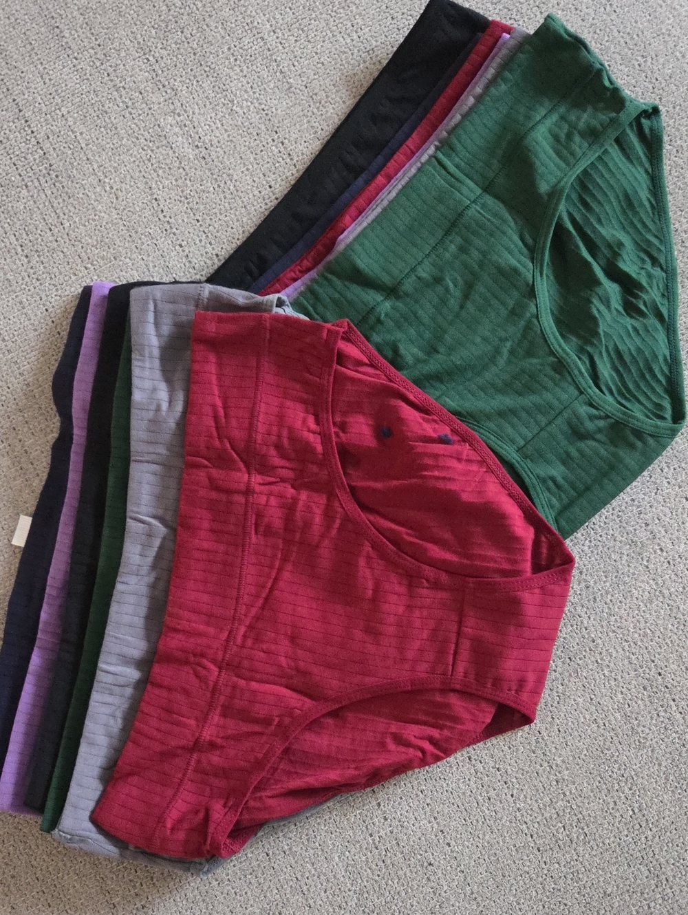 Cotton Ribbed Bikini Briefs Pack - Red, Gray, Green, Purple, Navy 12 Pr